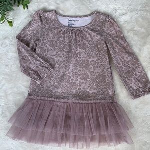 Gap Mauve Tulle Dress 2 Floral Lace Print EUC Long Sleeves